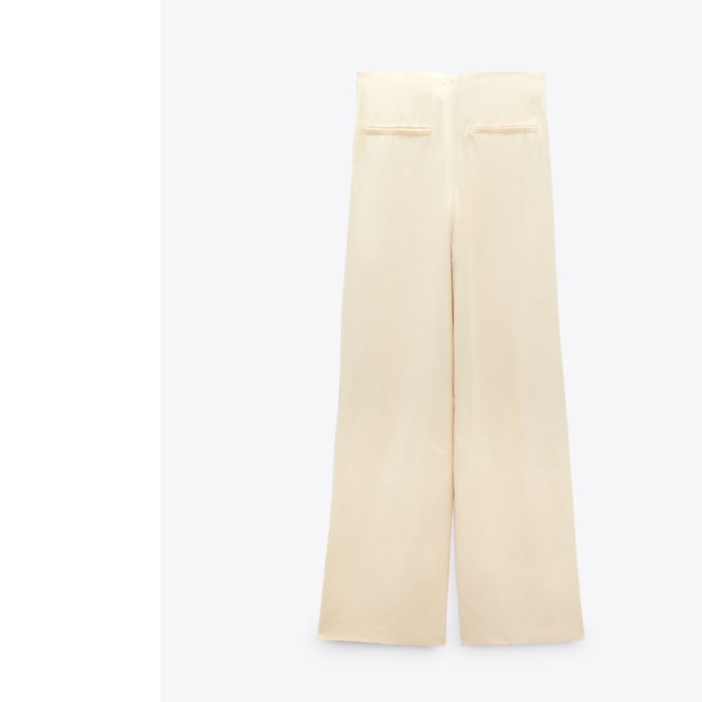 ZARA ECRU HIGH RISE SATIN TROUSER PANTS $79.90